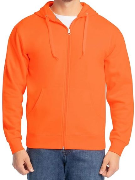 Unisex Full Zip Fleece Orange Hoodie New
