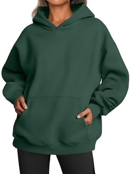 Womens Fleece Pullover Dark Green Hoodie New