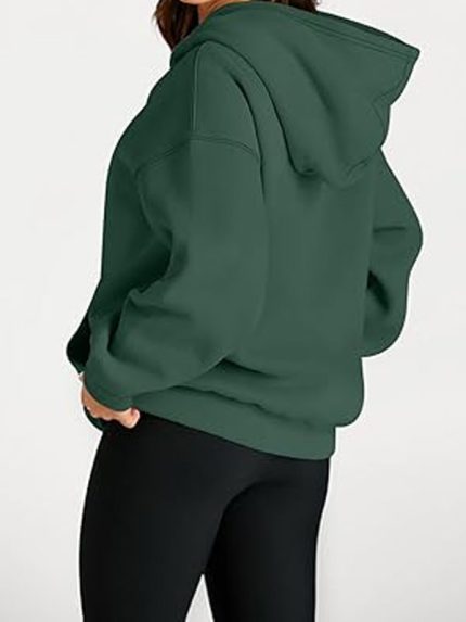 Womens Fleece Pullover Dark Green Hoodie
