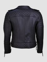 Women's Black Quilted Leather Biker Jacket - Image 3