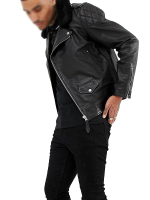 Mens Leather Biker Jacket With Fur Collar - Image 3