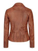 Womens Cafe Racer Biker Tan Brown Leather Jacket New