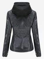 Womens Black Leather Jacket with Removable Hood