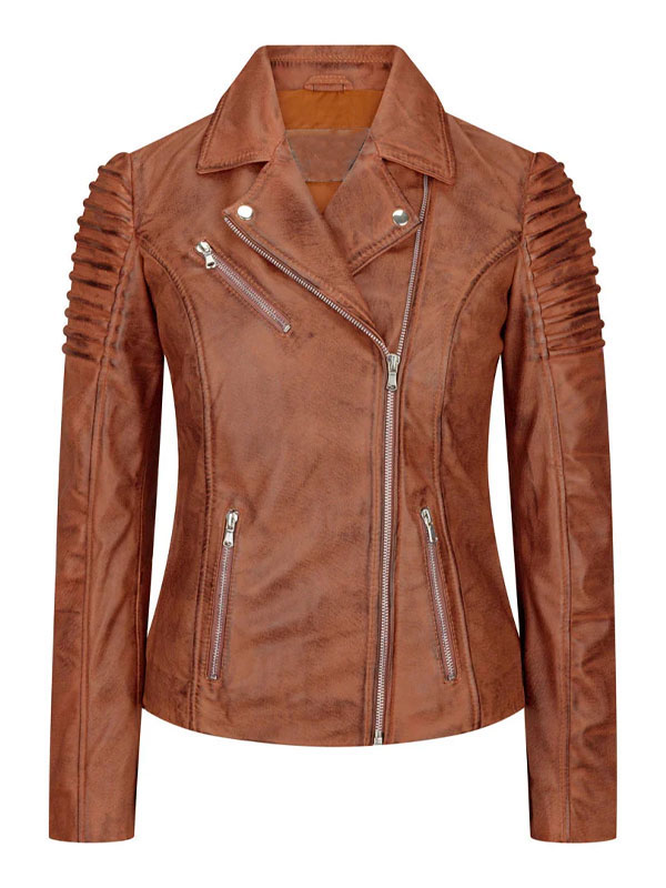 Womens Cafe Racer Biker Tan Brown Leather Jacket New Womens Cafe Racer Biker Tan Brown Leather Jacket