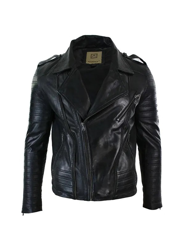 men-cross-zip-biker-1.jpg Men's Cross Zip Biker Jacket Black Leather Urban - Image 1