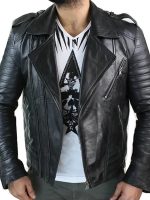 Men's Cross Zip Biker Jacket Black Leather Urban - Image 2