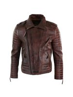 Men's Cross Zip Biker Jacket Black Leather Urban - Image 3