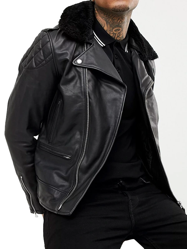 mens-leather-biker-jacket-with-fur-collar-1.png Mens Leather Biker Jacket With Fur Collar - Image 1