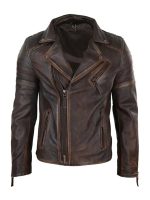 Men's Distressed Zipper Quilted Biker Leather Jacket - Image 9
