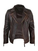 Men's Distressed Zipper Quilted Biker Leather Jacket - Image 8