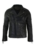 Men's Distressed Zipper Quilted Biker Leather Jacket - Image 6