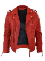 Men's Distressed Zipper Quilted Biker Leather Jacket - Image 4