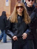 Bella Hadid Milan Fashion Week 2026 Black Leather Jacket