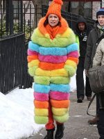 Elsbeth Carrie Preston Rainbow Faux Fur Coat