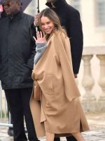 Emilia Clarke Paris Fashion Week Brown Coat