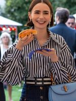 Emily In Paris S05 Lily Collins Striped Puff Sleeve Shirt
