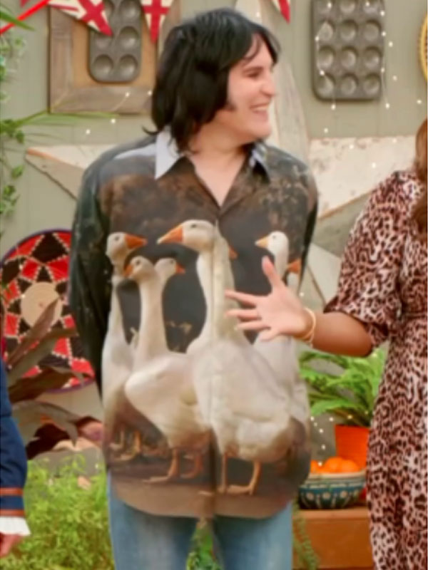 Great-Celebrity-Bake-Off-S09-Noel-Fielding-Geese-Print-Shirt.jpg Great Celebrity Bake Off S09 Noel Fielding Geese Print Shirt - Image 1