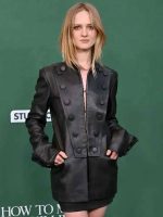 Nell Williams How to Make a Killing Movie Premiere Black Leather Jacket New