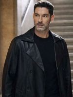 Tom Ellis CIA S01 Colin Glass Black Leather Coat