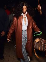 Paris Fashion Week SZA Brown Leather Coat New