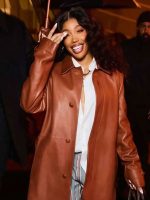 Paris Fashion Week SZA Brown Leather Coat