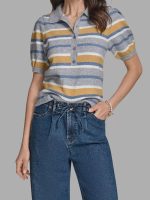 Saturday Night Live S51 Jane Wickline Striped Polo Short Sleeve Sweater - Image 2