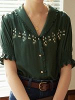 Saturday Night Live S51 Sarah Sherman Floral Embroidered Puff Top - Image 2
