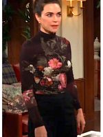 The Young and the Restless 2026 Amelia Heinle Black Floral Mesh Turtleneck Top