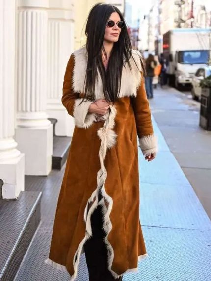 NYC 2026 Danielle Vasinova Fur Trim Suede Coat New
