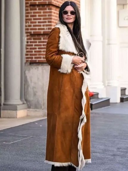 NYC 2026 Danielle Vasinova Fur Trim Suede Coat