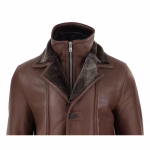 Men's 3/4 Duffle Jacket Sheepskin Long Button Zip Warm - Image 10