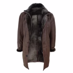 Men's 3/4 Duffle Jacket Sheepskin Long Button Zip Warm - Image 11