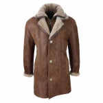 Men's 3/4 Duffle Jacket Sheepskin Long Button Zip Warm - Image 13