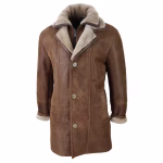 Men's 3/4 Duffle Jacket Sheepskin Long Button Zip Warm - Image 14