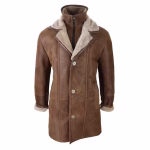 Men's 3/4 Duffle Jacket Sheepskin Long Button Zip Warm - Image 15