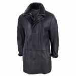 Men's 3/4 Duffle Jacket Sheepskin Long Button Zip Warm - Image 2