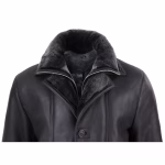 Men's 3/4 Duffle Jacket Sheepskin Long Button Zip Warm - Image 3