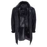 Men's 3/4 Duffle Jacket Sheepskin Long Button Zip Warm - Image 5