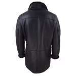 Men's 3/4 Duffle Jacket Sheepskin Long Button Zip Warm - Image 6