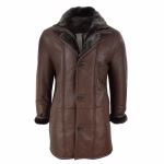 Men's 3/4 Duffle Jacket Sheepskin Long Button Zip Warm - Image 7
