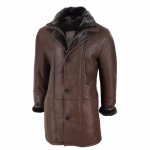 Men's 3/4 Duffle Jacket Sheepskin Long Button Zip Warm - Image 8
