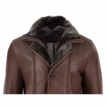 Men's 3/4 Duffle Jacket Sheepskin Long Button Zip Warm - Image 9
