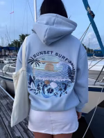 Sunset Surf Blue Hibiscus Hoodie