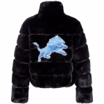 Women's Detroit Lions Cuce Black Faux Fur Full-Zip Coat - Image 2