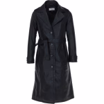 Black Casual Three Quarter Leather Trench Coat For Women