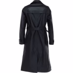 Black Casual Three Quarter Leather Trench Coat For Women - Image 3