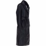 Black Casual Three Quarter Leather Trench Coat For Women - Image 4