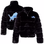 Women's Detroit Lions Cuce Black Faux Fur Full-Zip Coat